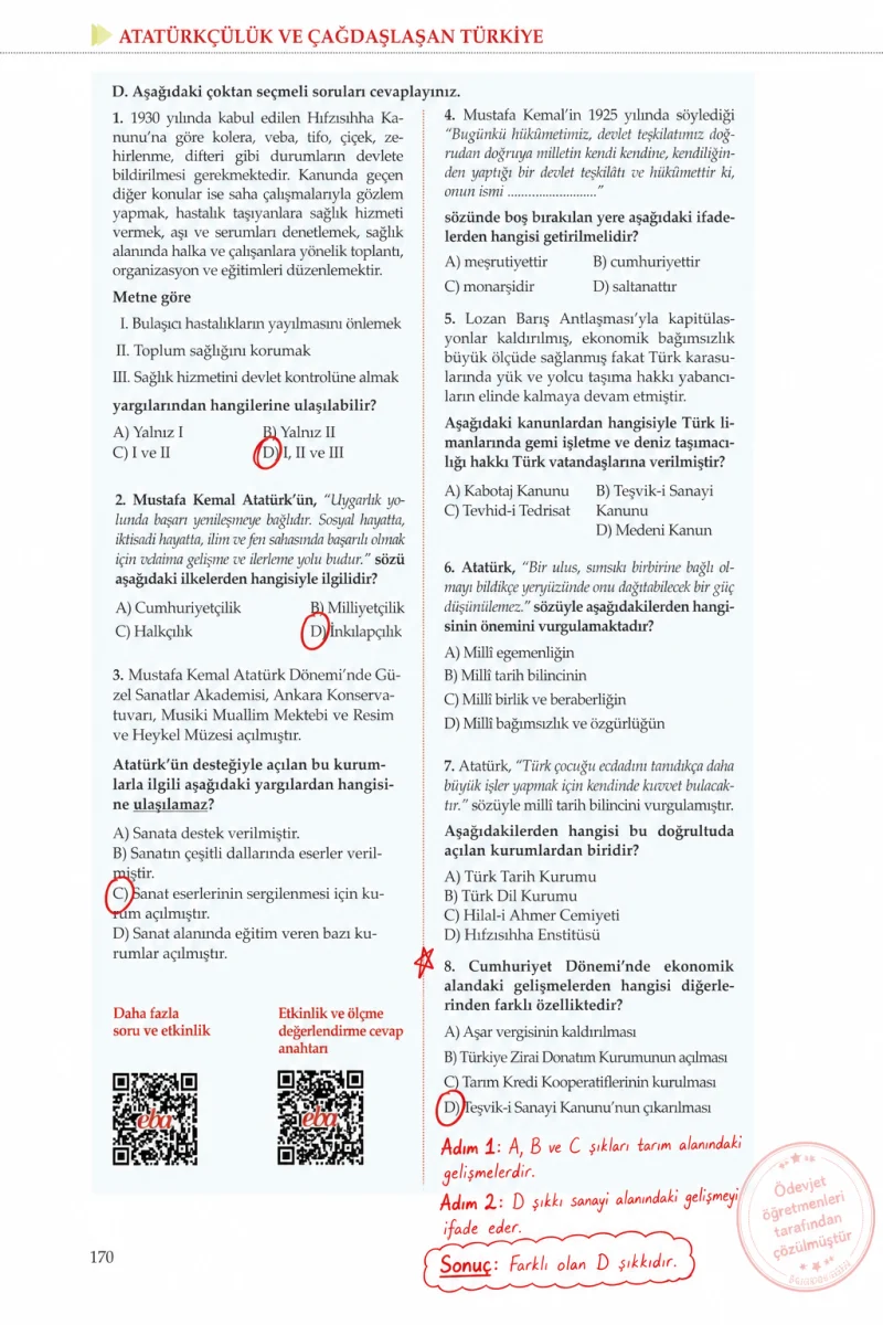 8. Sınıf İnkılap Tarihi Ders Kitabı Cevapları Meb Yayınları Sayfa 170 Çözüm Görseli