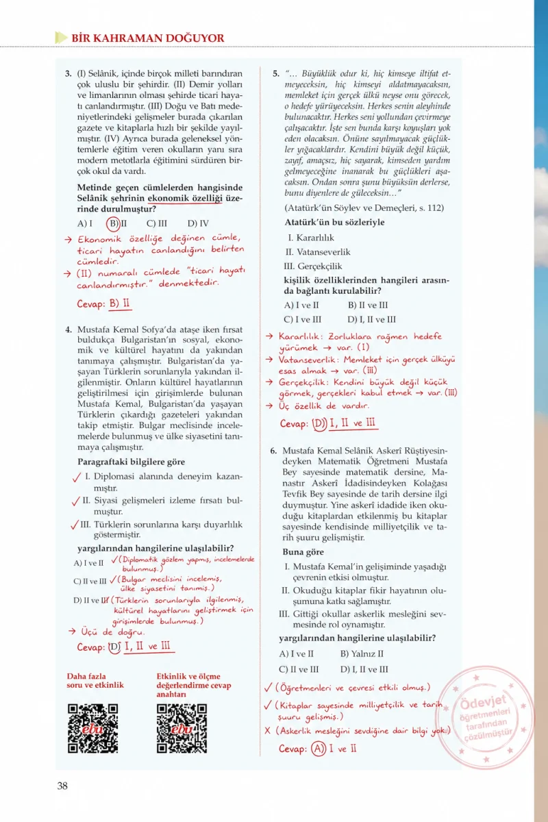 8. Sınıf İnkılap Tarihi Ders Kitabı Cevapları Meb Yayınları Sayfa 38 Çözüm Görseli