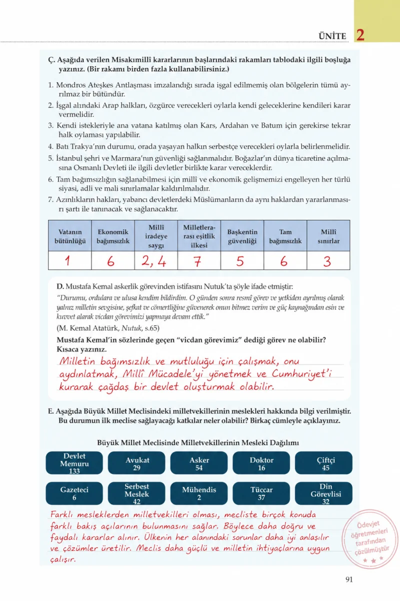 8. Sınıf İnkılap Tarihi Ders Kitabı Cevapları Meb Yayınları Sayfa 91 Çözüm Görseli
