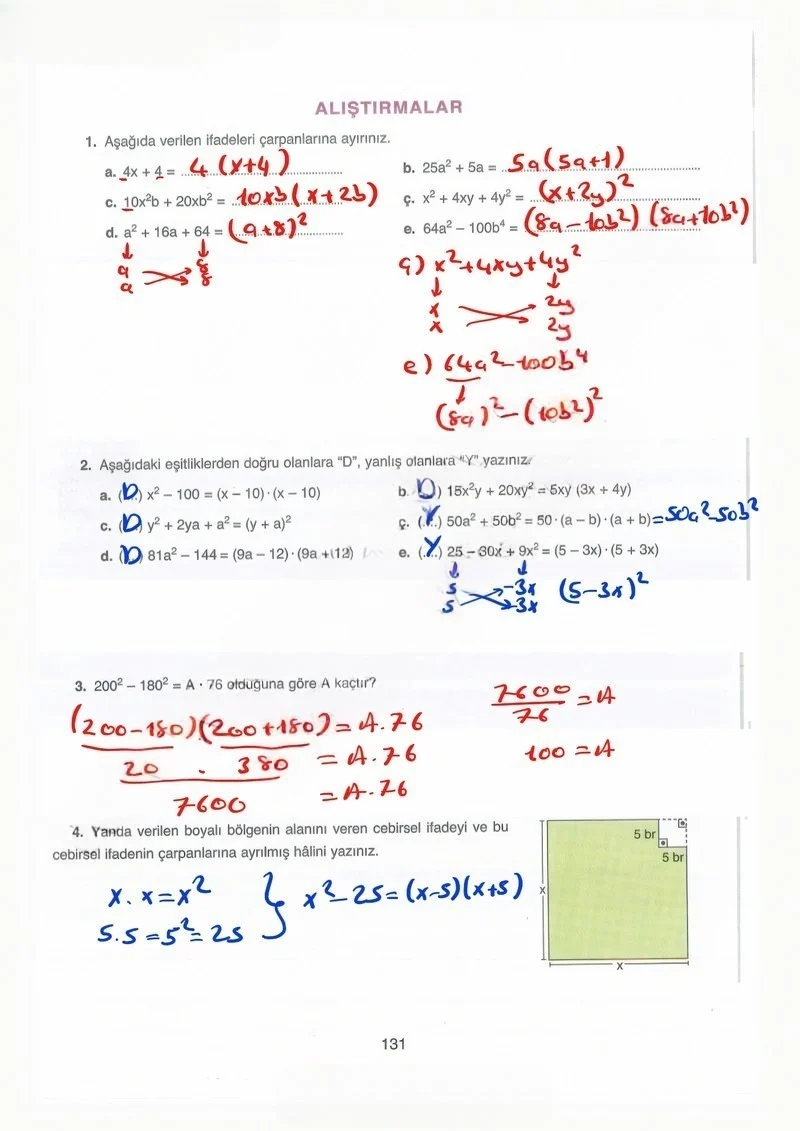 8. Sınıf Matematik Ders Kitabı Cevapları Ada Yayınları Sayfa 131 Çözüm Görseli