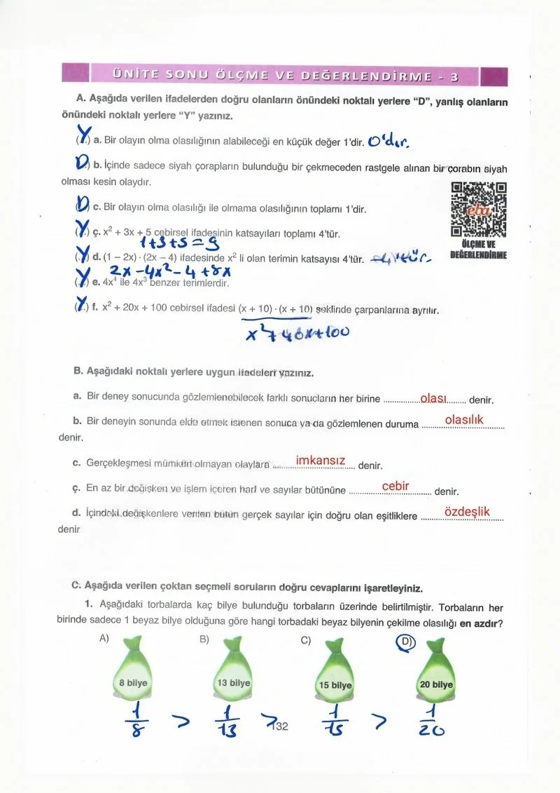 8. Sınıf Matematik Ders Kitabı Cevapları Ada Yayınları Sayfa 132 Çözüm Görseli