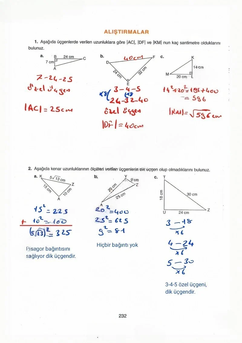 8. Sınıf Matematik Ders Kitabı Cevapları Ada Yayınları Sayfa 232 Çözüm Görseli