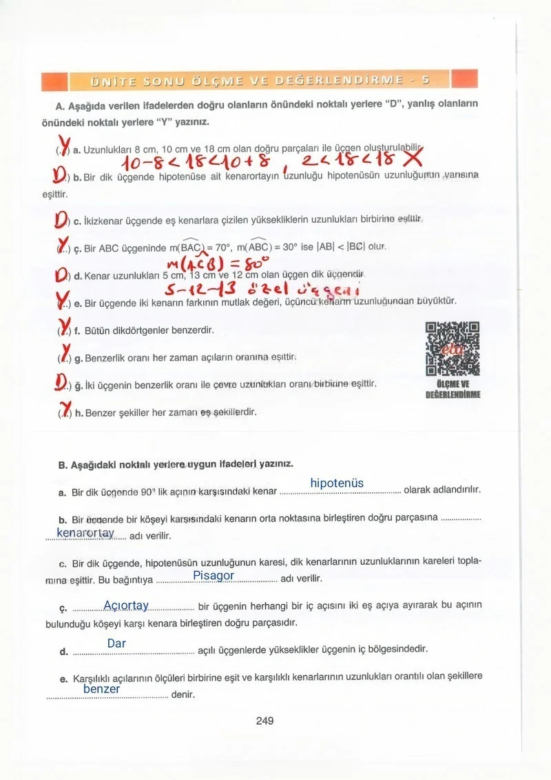 8. Sınıf Matematik Ders Kitabı Cevapları Ada Yayınları Sayfa 249 Çözüm Görseli