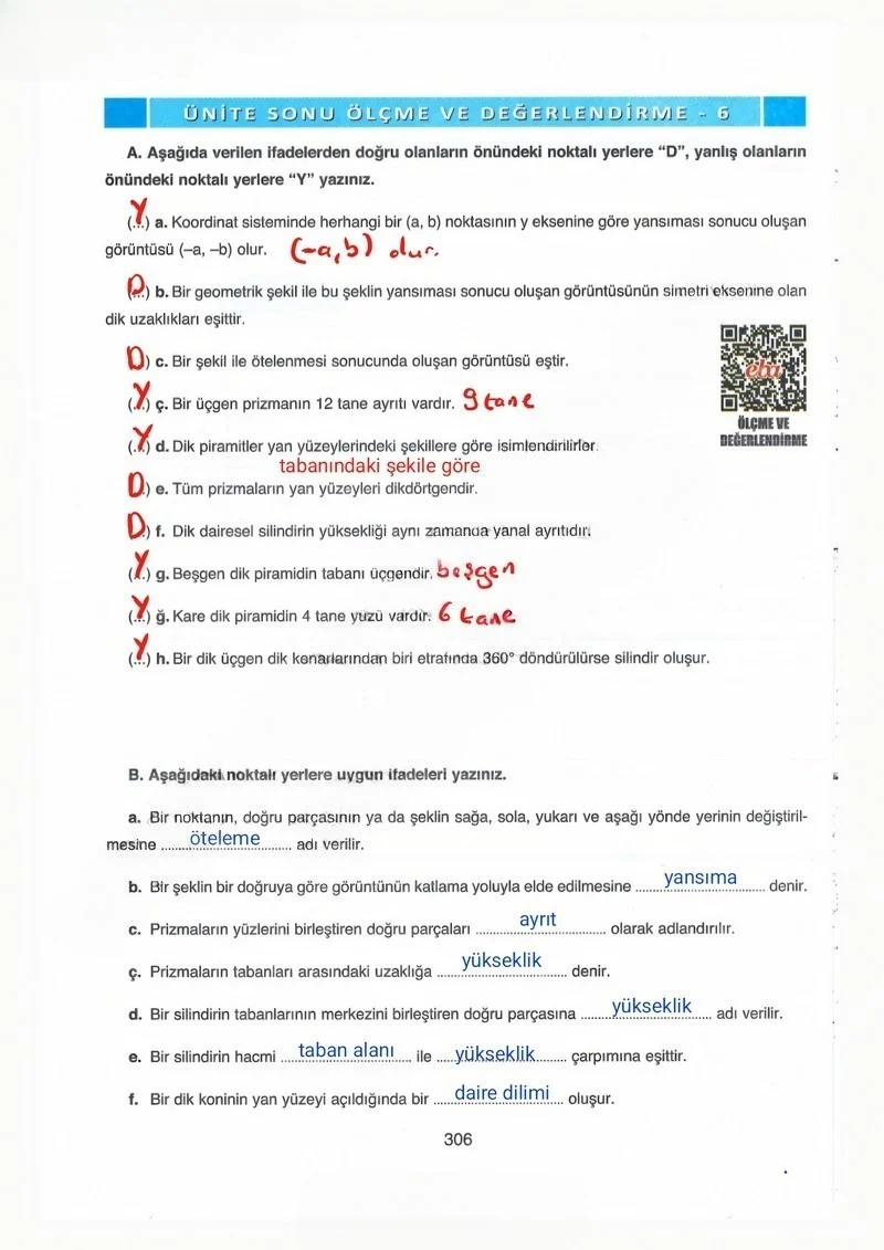 8. Sınıf Matematik Ders Kitabı Cevapları Ada Yayınları Sayfa 306 Çözüm Görseli