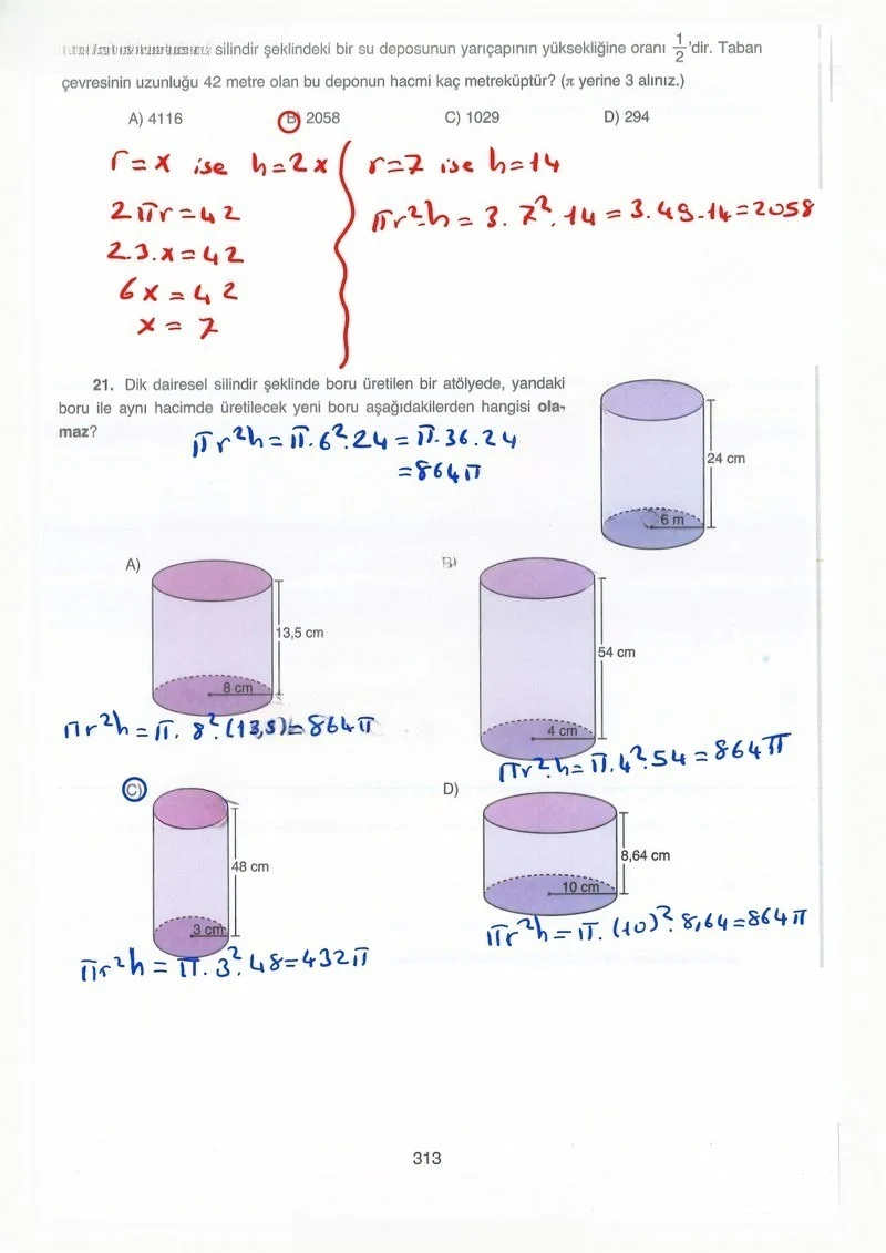 8. Sınıf Matematik Ders Kitabı Cevapları Ada Yayınları Sayfa 313 Çözüm Görseli