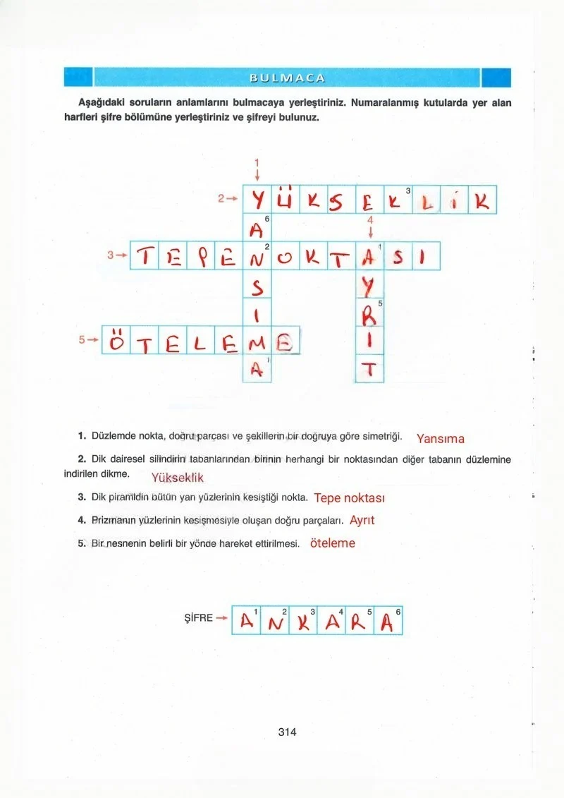 8. Sınıf Matematik Ders Kitabı Cevapları Ada Yayınları Sayfa 314 Çözüm Görseli