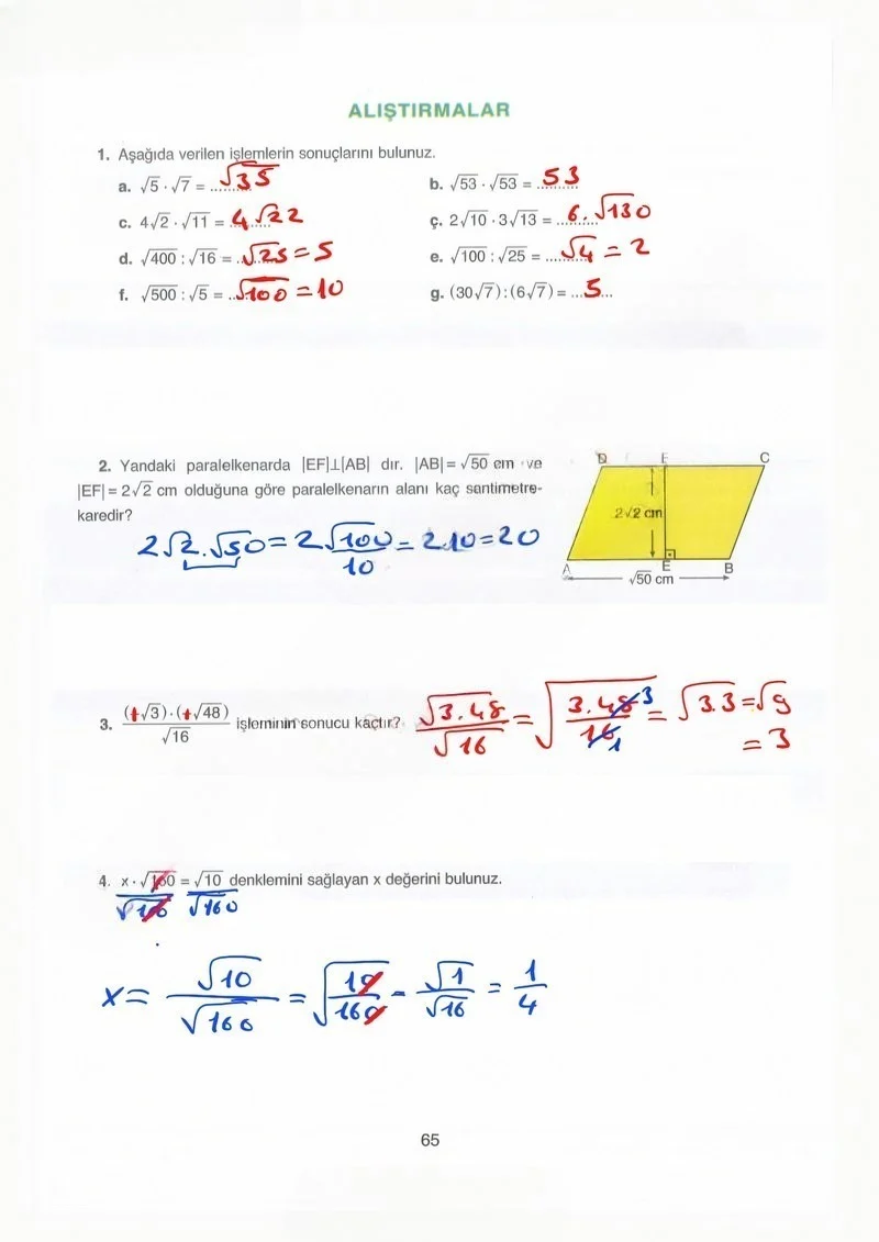 8. Sınıf Matematik Ders Kitabı Cevapları Ada Yayınları Sayfa 65 Çözüm Görseli