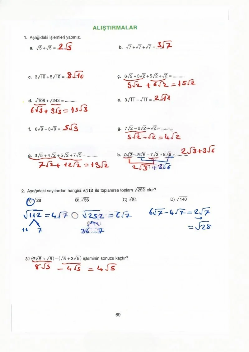 8. Sınıf Matematik Ders Kitabı Cevapları Ada Yayınları Sayfa 69 Çözüm Görseli