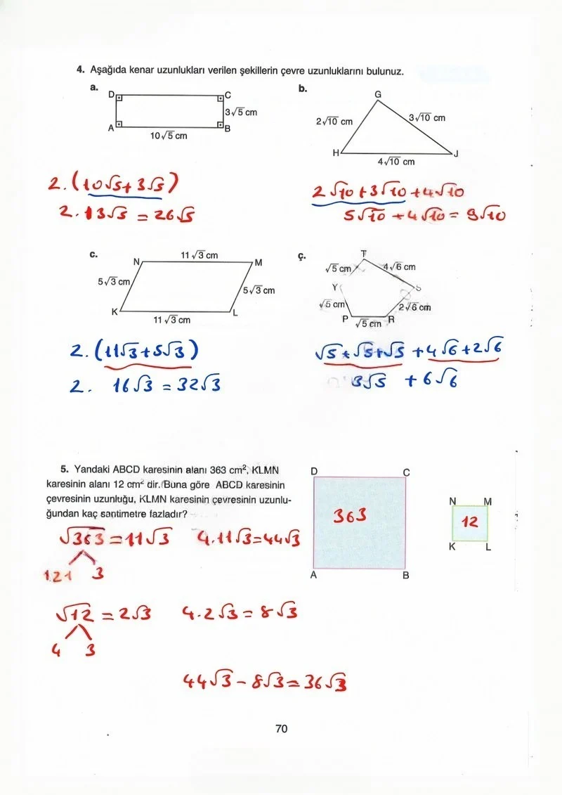 8. Sınıf Matematik Ders Kitabı Cevapları Ada Yayınları Sayfa 70 Çözüm Görseli