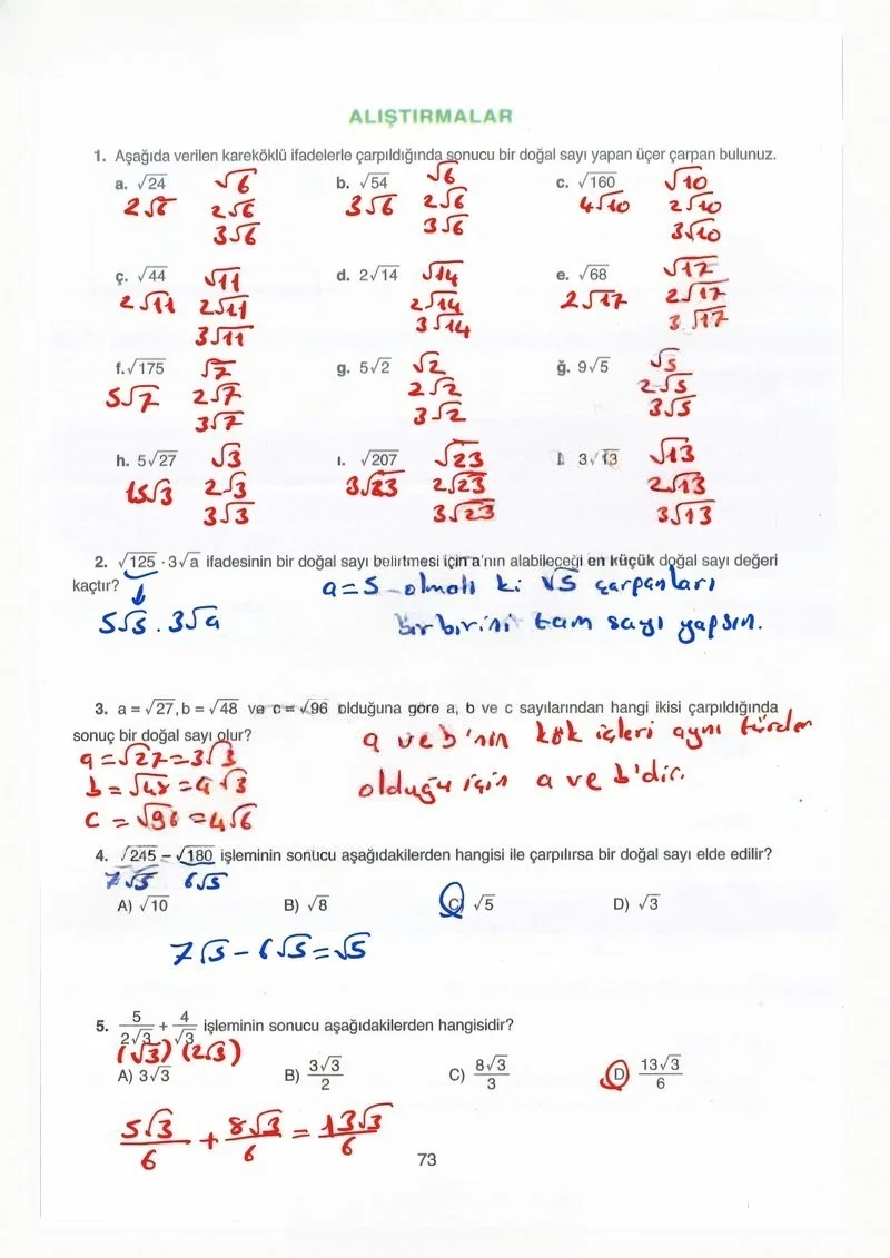 8. Sınıf Matematik Ders Kitabı Cevapları Ada Yayınları Sayfa 73 Çözüm Görseli