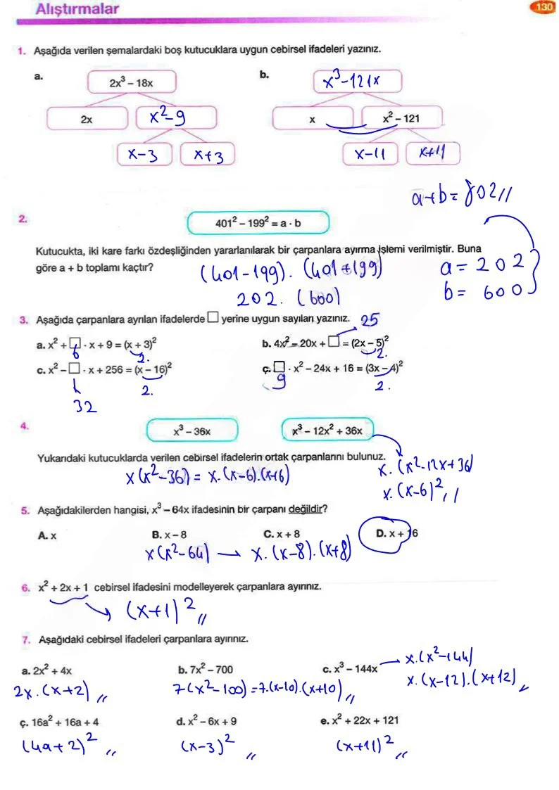 8. Sınıf Matematik Ders Kitabı Cevapları Berkay Yayınları Sayfa 130 Çözüm Görseli