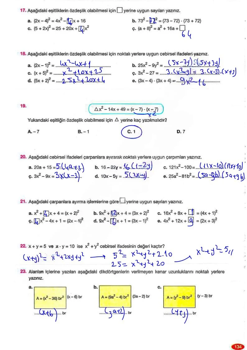 8. Sınıf Matematik Ders Kitabı Cevapları Berkay Yayınları Sayfa 134 Çözüm Görseli