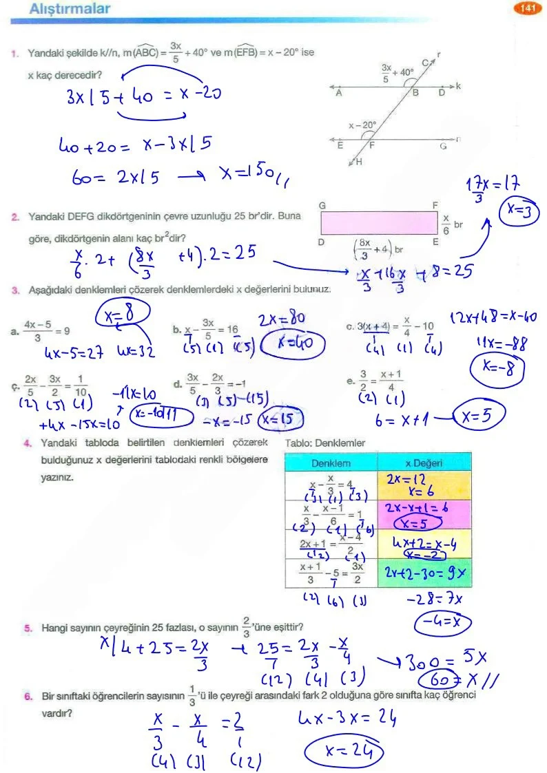 8. Sınıf Matematik Ders Kitabı Cevapları Berkay Yayınları Sayfa 141 Çözüm Görseli