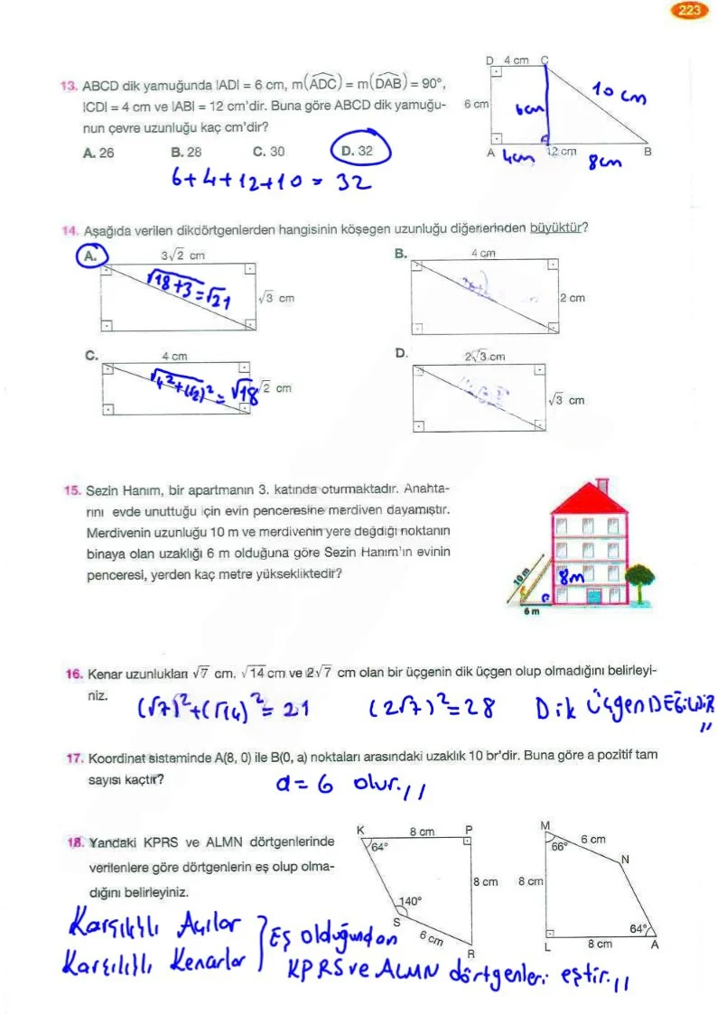 8. Sınıf Matematik Ders Kitabı Cevapları Berkay Yayınları Sayfa 223 Çözüm Görseli