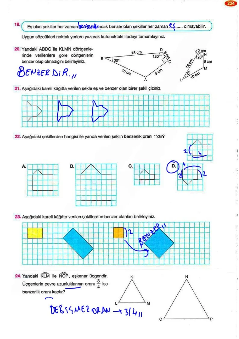 8. Sınıf Matematik Ders Kitabı Cevapları Berkay Yayınları Sayfa 224 Çözüm Görseli