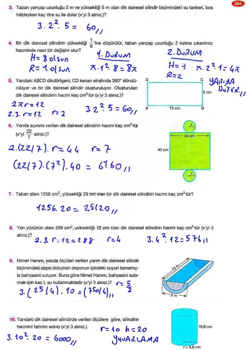 8. Sınıf Matematik Ders Kitabı Cevapları Berkay Yayınları Sayfa 264 Çözüm Görseli