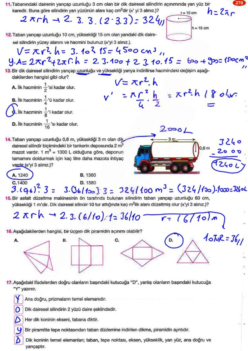 8. Sınıf Matematik Ders Kitabı Cevapları Berkay Yayınları Sayfa 278 Çözüm Görseli