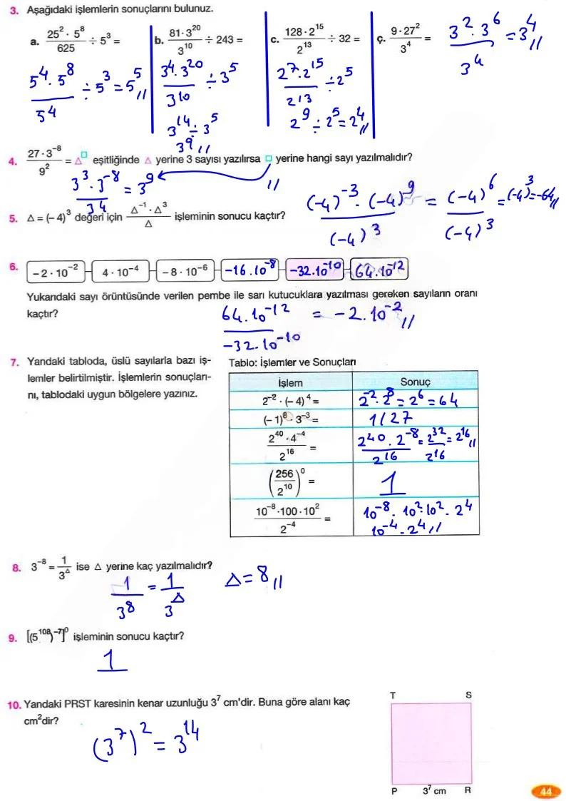 8. Sınıf Matematik Ders Kitabı Cevapları Berkay Yayınları Sayfa 44 Çözüm Görseli
