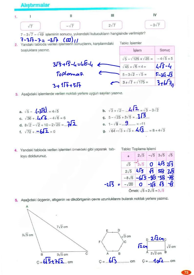 8. Sınıf Matematik Ders Kitabı Cevapları Berkay Yayınları Sayfa 73 Çözüm Görseli
