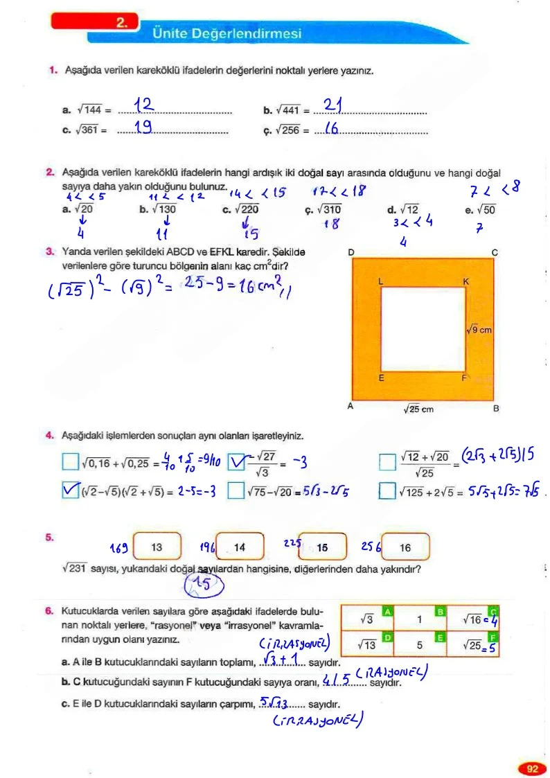 8. Sınıf Matematik Ders Kitabı Cevapları Berkay Yayınları Sayfa 92 Çözüm Görseli