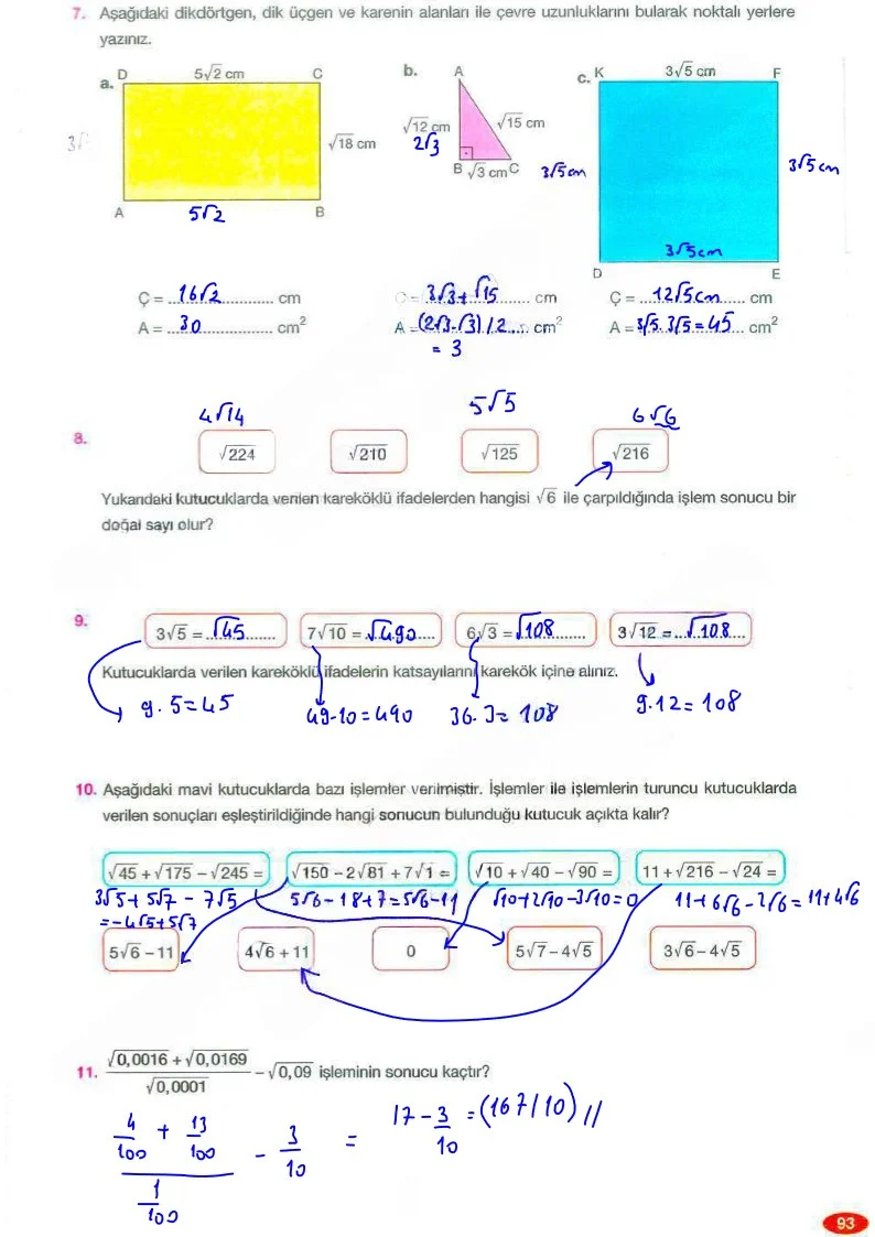 8. Sınıf Matematik Ders Kitabı Cevapları Berkay Yayınları Sayfa 93 Çözüm Görseli