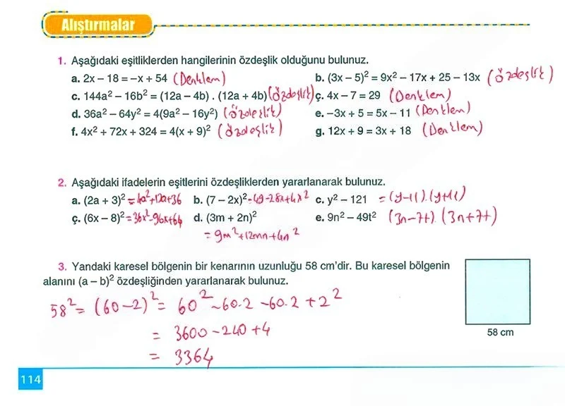 8. Sınıf Matematik Ders Kitabı Cevapları Koza Yayınları Sayfa 114 Çözüm Görseli