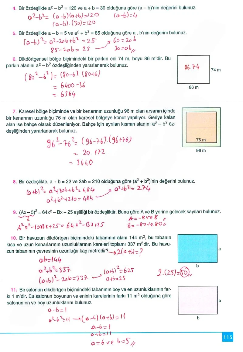 8. Sınıf Matematik Ders Kitabı Cevapları Koza Yayınları Sayfa 115 Çözüm Görseli