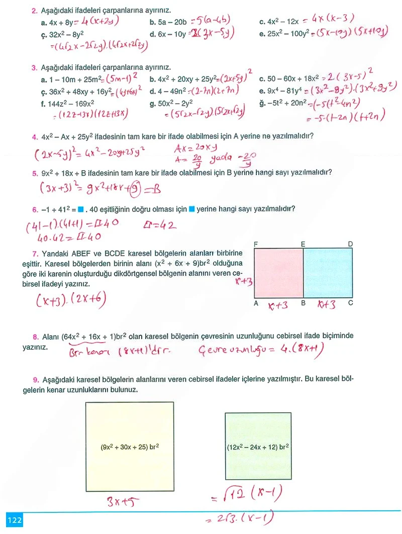 8. Sınıf Matematik Ders Kitabı Cevapları Koza Yayınları Sayfa 122 Çözüm Görseli