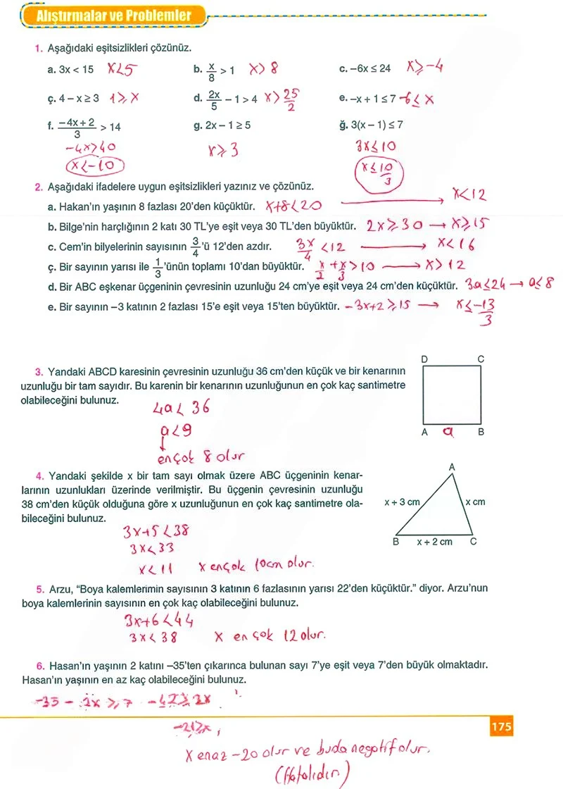 8. Sınıf Matematik Ders Kitabı Cevapları Koza Yayınları Sayfa 175 Çözüm Görseli