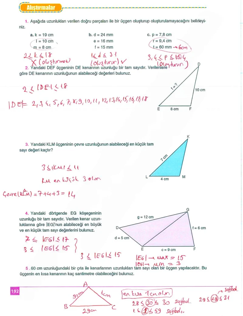 8. Sınıf Matematik Ders Kitabı Cevapları Koza Yayınları Sayfa 192 Çözüm Görseli