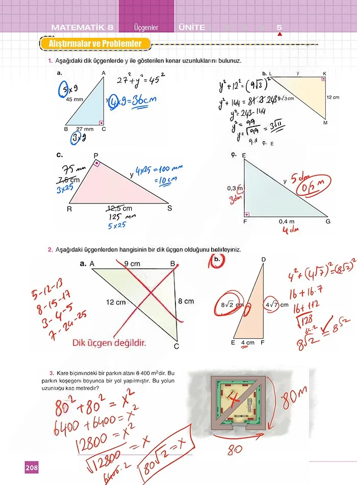 8. Sınıf Matematik Ders Kitabı Cevapları Koza Yayınları Sayfa 208 Çözüm Görseli