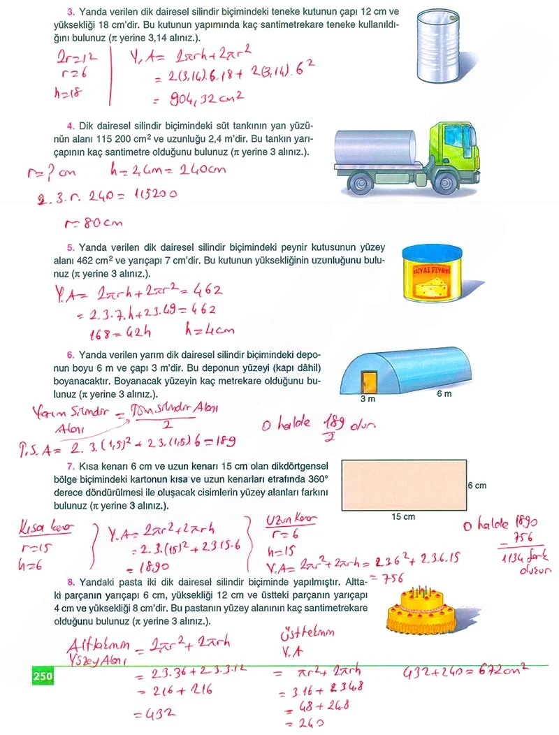 8. Sınıf Matematik Ders Kitabı Cevapları Koza Yayınları Sayfa 250 Çözüm Görseli