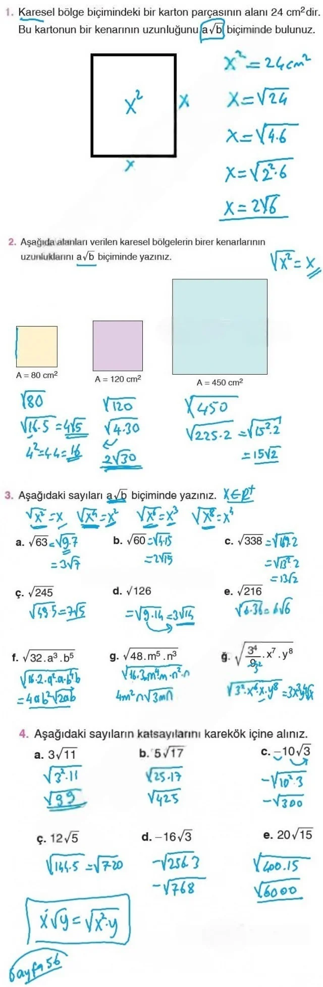 8. Sınıf Matematik Ders Kitabı Cevapları Koza Yayınları Sayfa 56 Çözüm Görseli