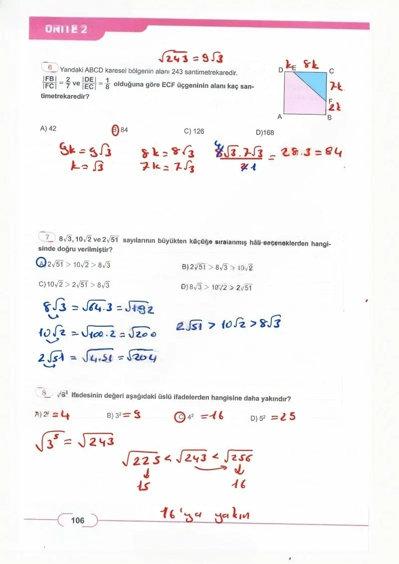 8. Sınıf Matematik Ders Kitabı Cevapları Meb Yayınları Sayfa 106 Çözüm Görseli