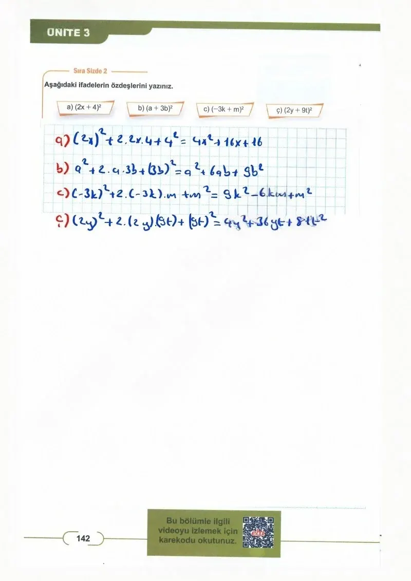 8. Sınıf Matematik Ders Kitabı Cevapları Meb Yayınları Sayfa 142 Çözüm Görseli