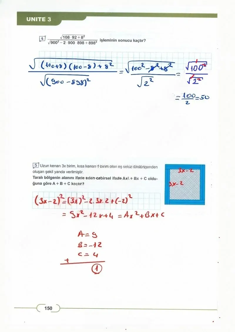 8. Sınıf Matematik Ders Kitabı Cevapları Meb Yayınları Sayfa 150 Çözüm Görseli