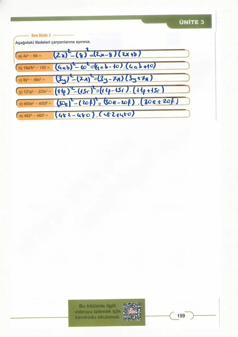 8. Sınıf Matematik Ders Kitabı Cevapları Meb Yayınları Sayfa 159 Çözüm Görseli
