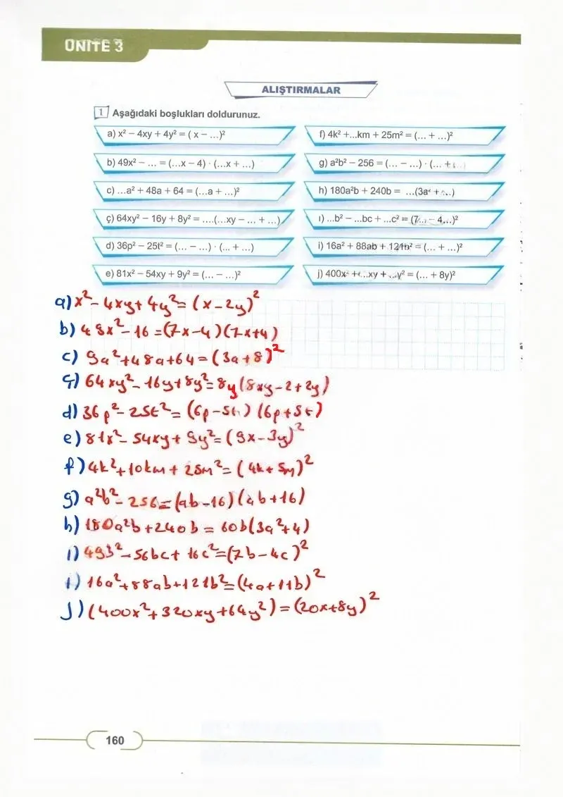 8. Sınıf Matematik Ders Kitabı Cevapları Meb Yayınları Sayfa 160 Çözüm Görseli