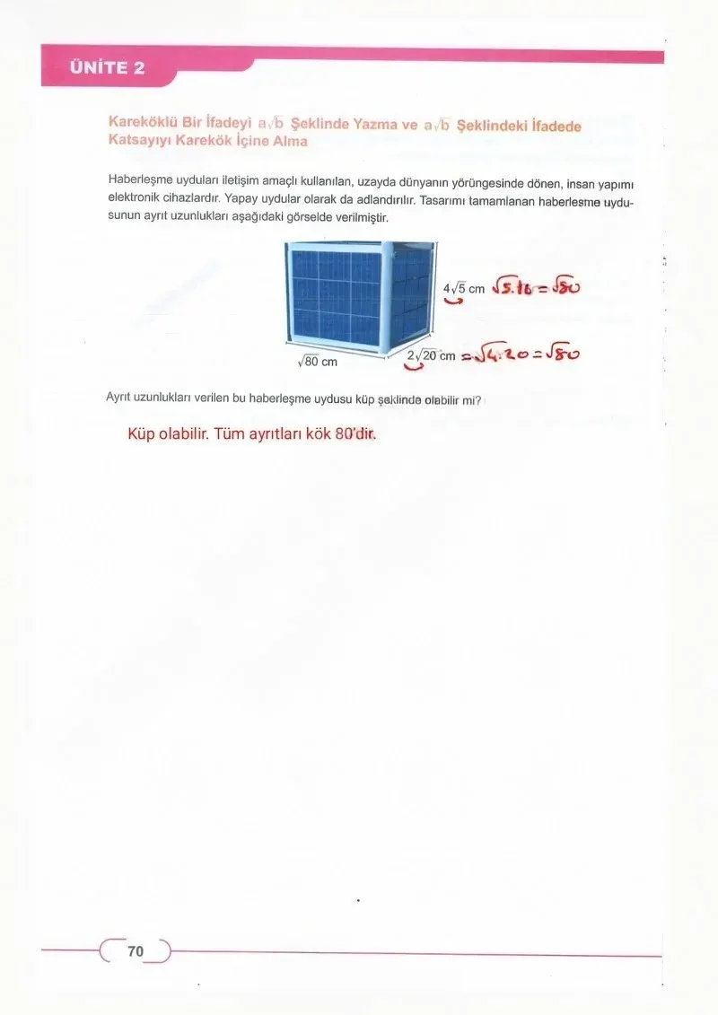 8. Sınıf Matematik Ders Kitabı Cevapları Meb Yayınları Sayfa 70 Çözüm Görseli
