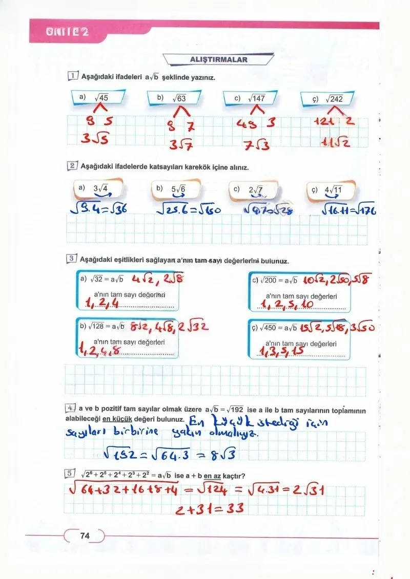 8. Sınıf Matematik Ders Kitabı Cevapları Meb Yayınları Sayfa 74 Çözüm Görseli