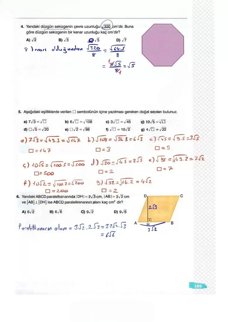 8. Sınıf Matematik Ders Kitabı Cevapları Sonuç Yayınları Sayfa 109 Çözüm Görseli
