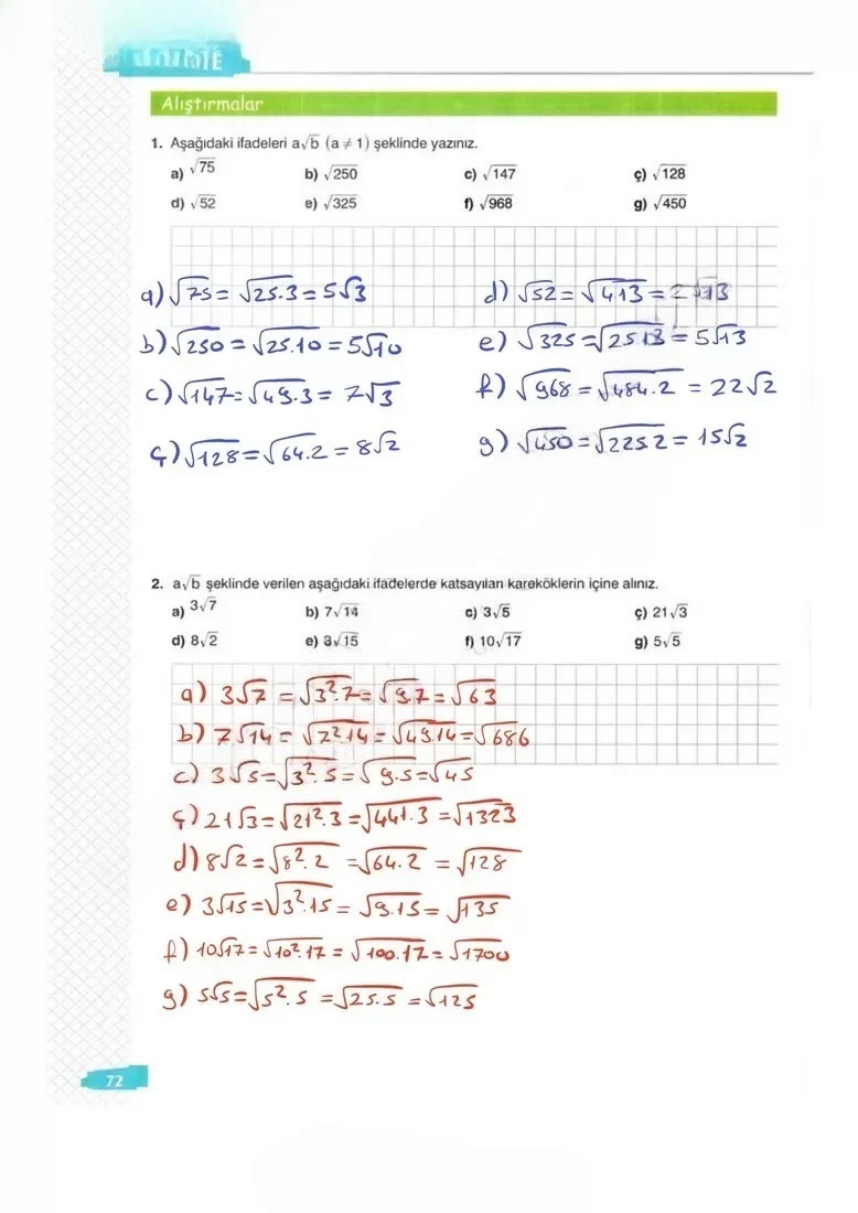 8. Sınıf Matematik Ders Kitabı Cevapları Sonuç Yayınları Sayfa 72 Çözüm Görseli