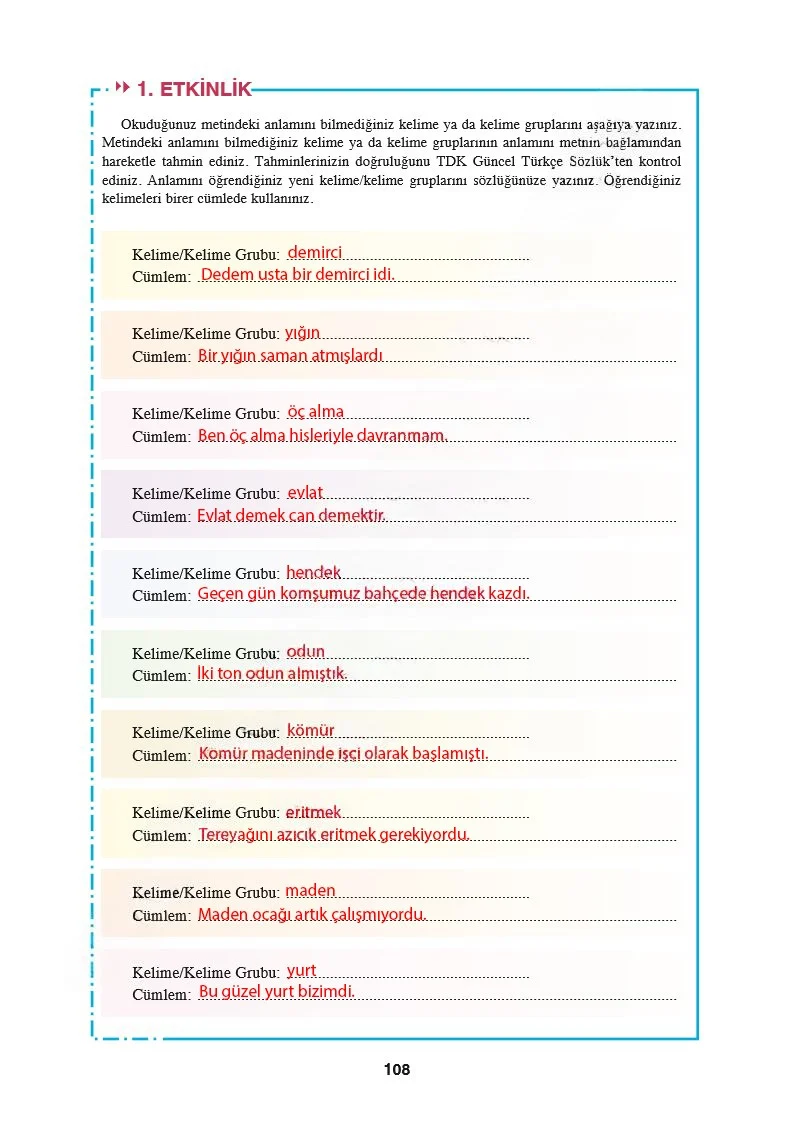 8. Sınıf Türkçe Ders Kitabı Cevapları Hecce Yayınları Sayfa 108 Çözüm Görseli