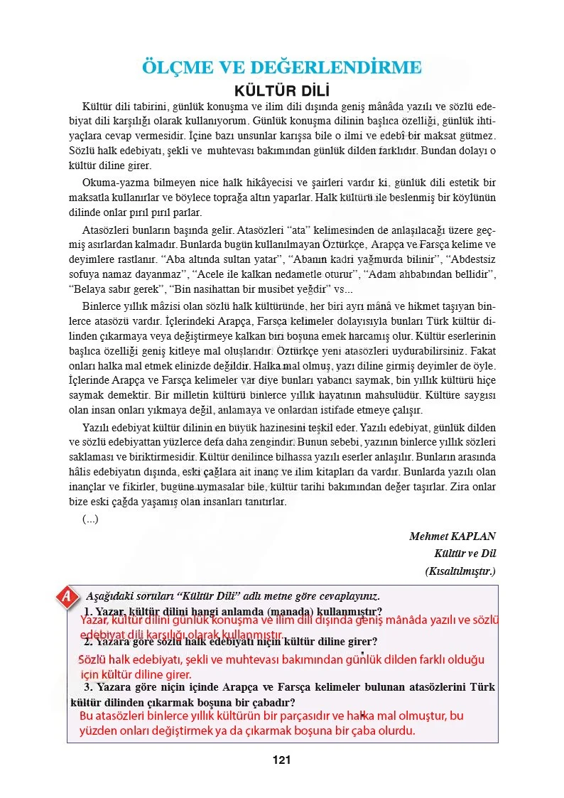 8. Sınıf Türkçe Ders Kitabı Cevapları Hecce Yayınları Sayfa 121 Çözüm Görseli