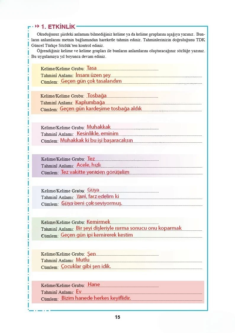 8. Sınıf Türkçe Ders Kitabı Cevapları Hecce Yayınları Sayfa 15 Çözüm Görseli