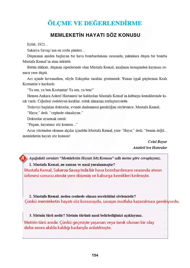 8. Sınıf Türkçe Ders Kitabı Cevapları Hecce Yayınları Sayfa 154 Çözüm Görseli