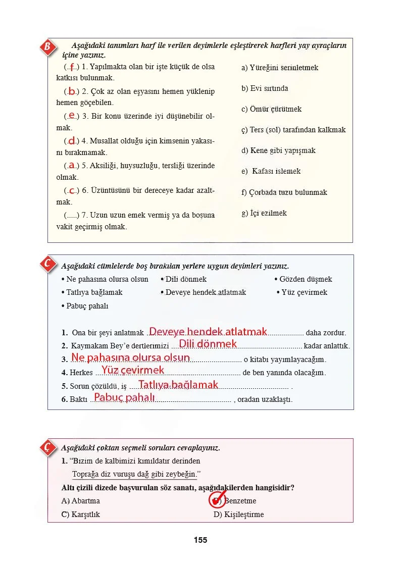 8. Sınıf Türkçe Ders Kitabı Cevapları Hecce Yayınları Sayfa 155 Çözüm Görseli