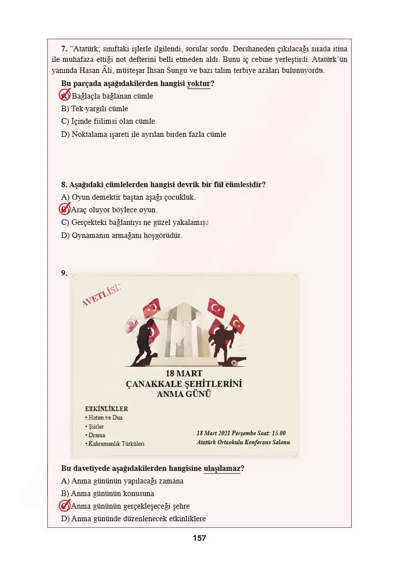 8. Sınıf Türkçe Ders Kitabı Cevapları Hecce Yayınları Sayfa 157 Çözüm Görseli