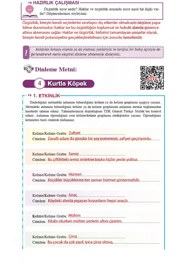 8. Sınıf Türkçe Ders Kitabı Cevapları Hecce Yayınları Sayfa 184 Çözüm Görseli