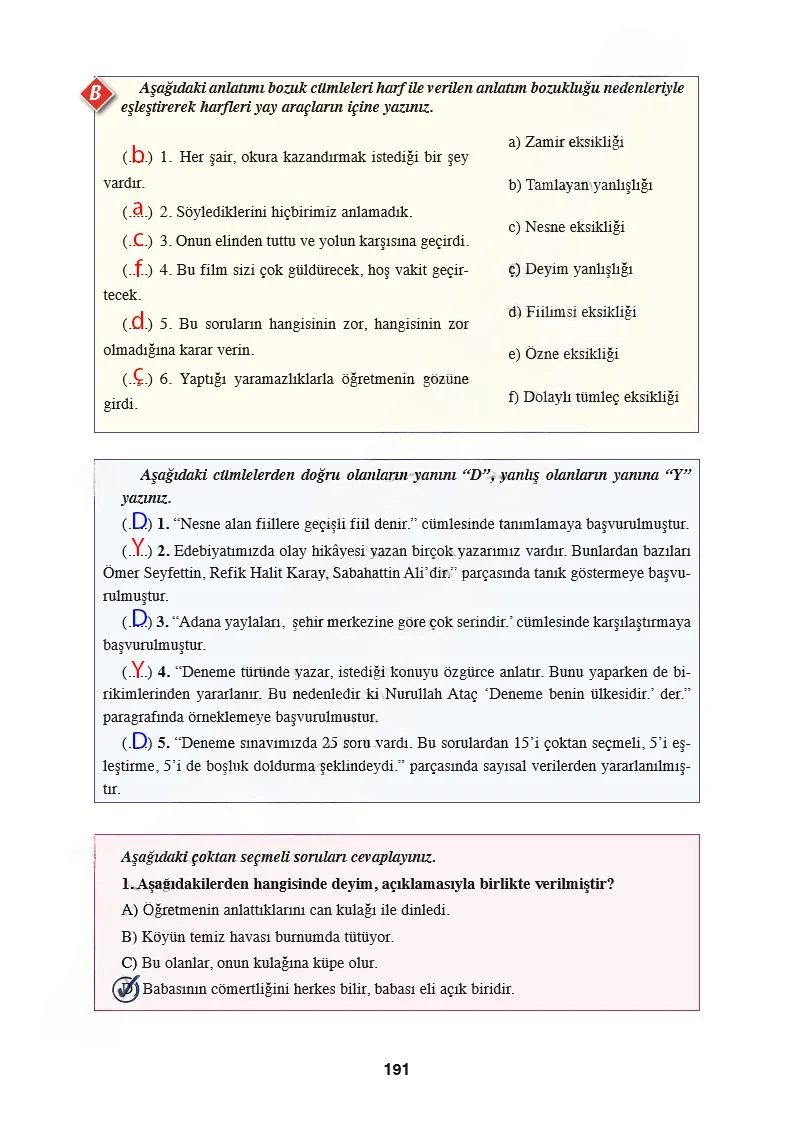 8. Sınıf Türkçe Ders Kitabı Cevapları Hecce Yayınları Sayfa 191 Çözüm Görseli